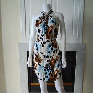 NWOT Diane Von Furstenberg DVF dotty stretchy silk halter dress backless Sz 2